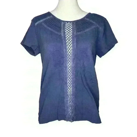 LOFT women's light blue short sleeve blouse with lace front size XS - Picture 1 of 7